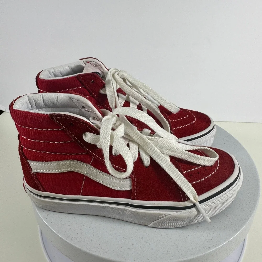 Vans Off The Wall Sk8 Hi Kids Skate Shoes Red White Lace Up Sneakers 12